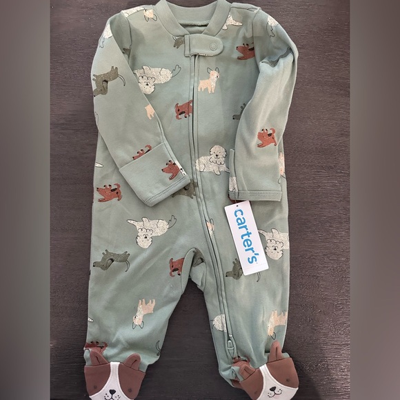 Carter's Other - Carter's Light Green Animal-Print Footed Onesie One-Piece 3M